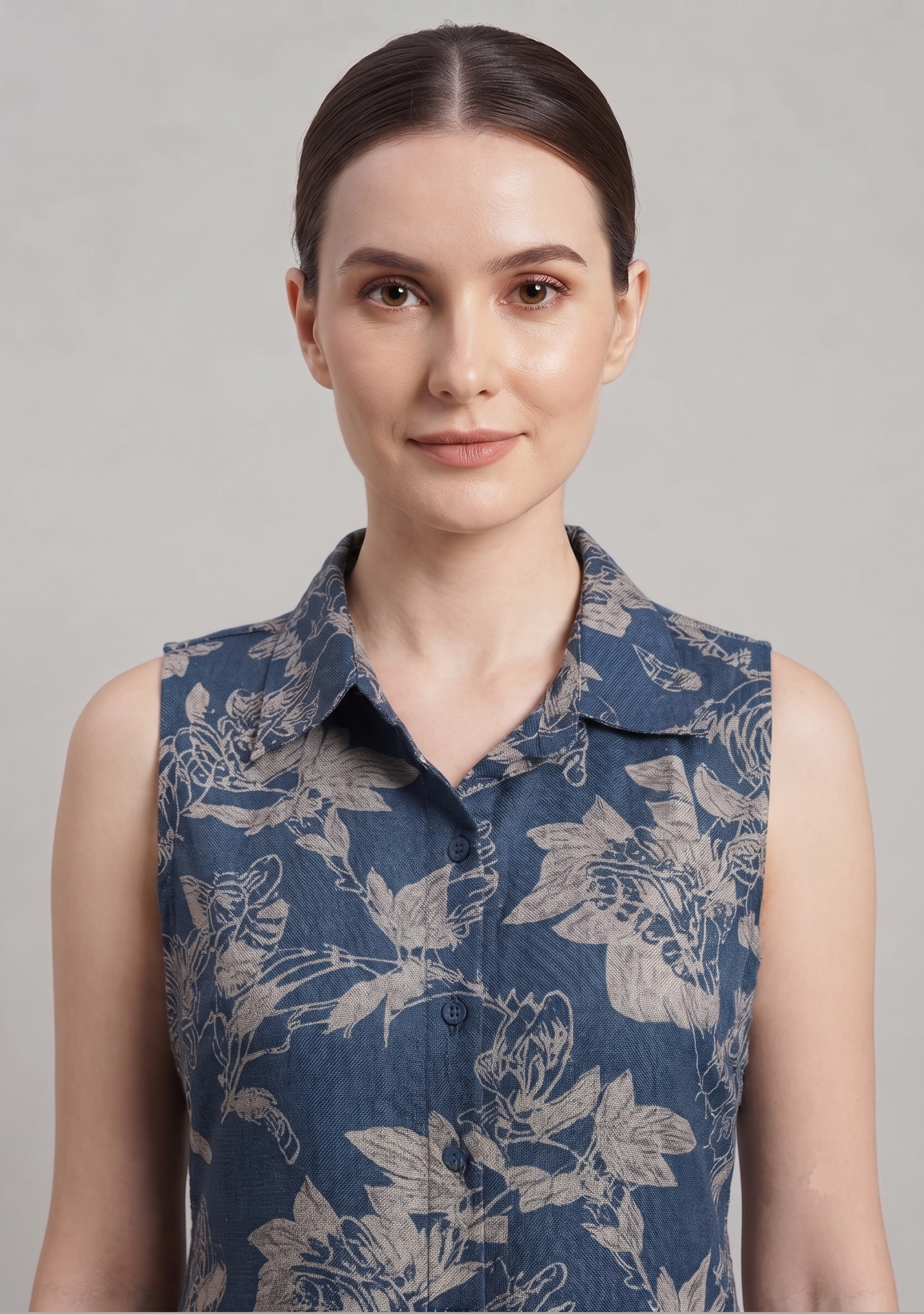 Viridian Blue-Grey Floral Printed A-line Suit Set