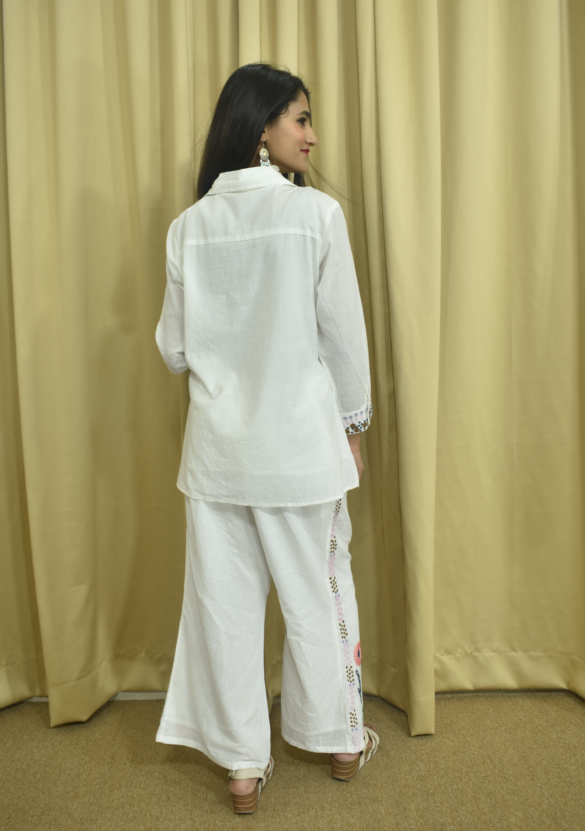 White Cotton Co-ord Set with Bold Embroidary