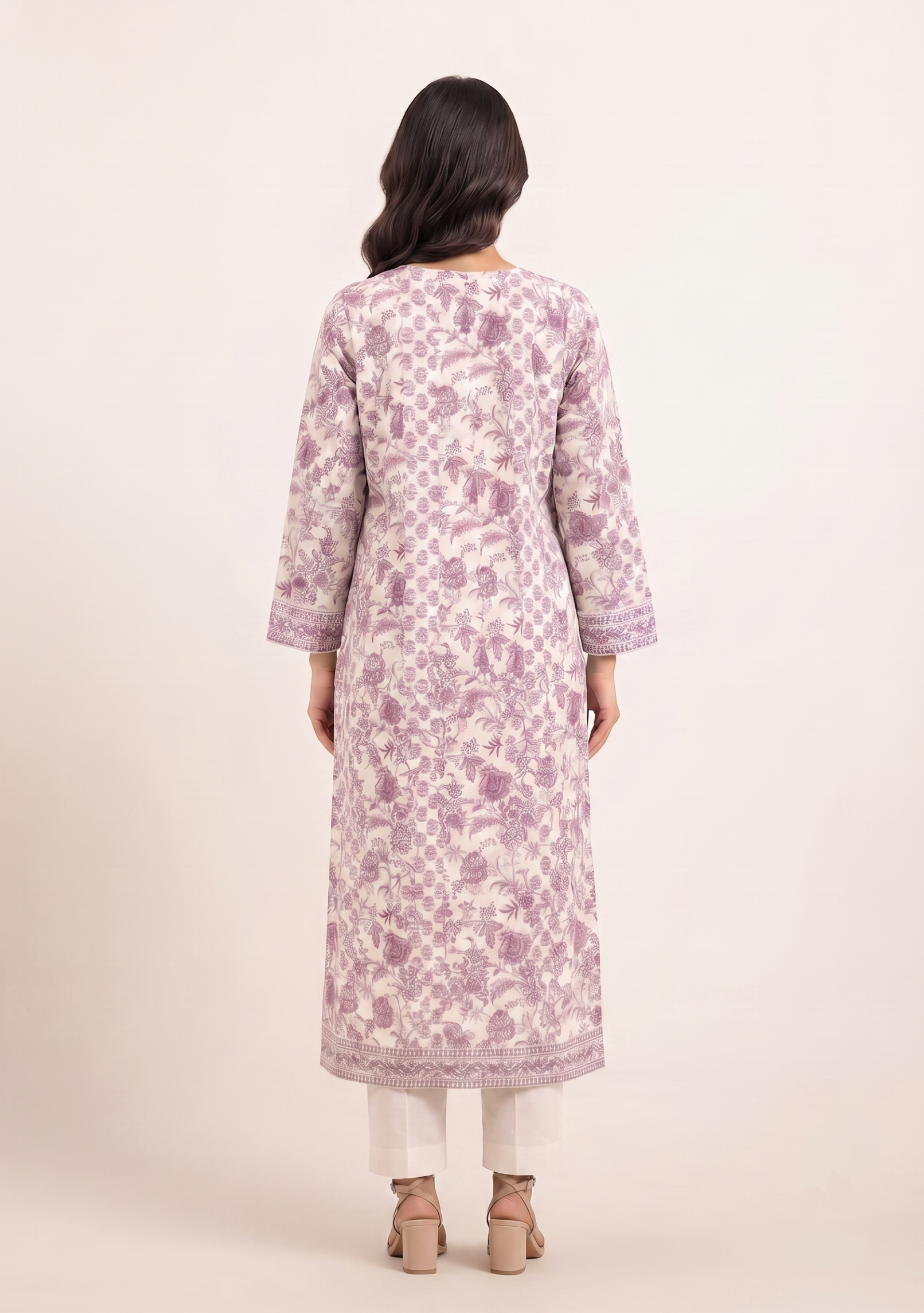 White Wine Booty Cotton Handcrafted Anarkali 3pc suit set