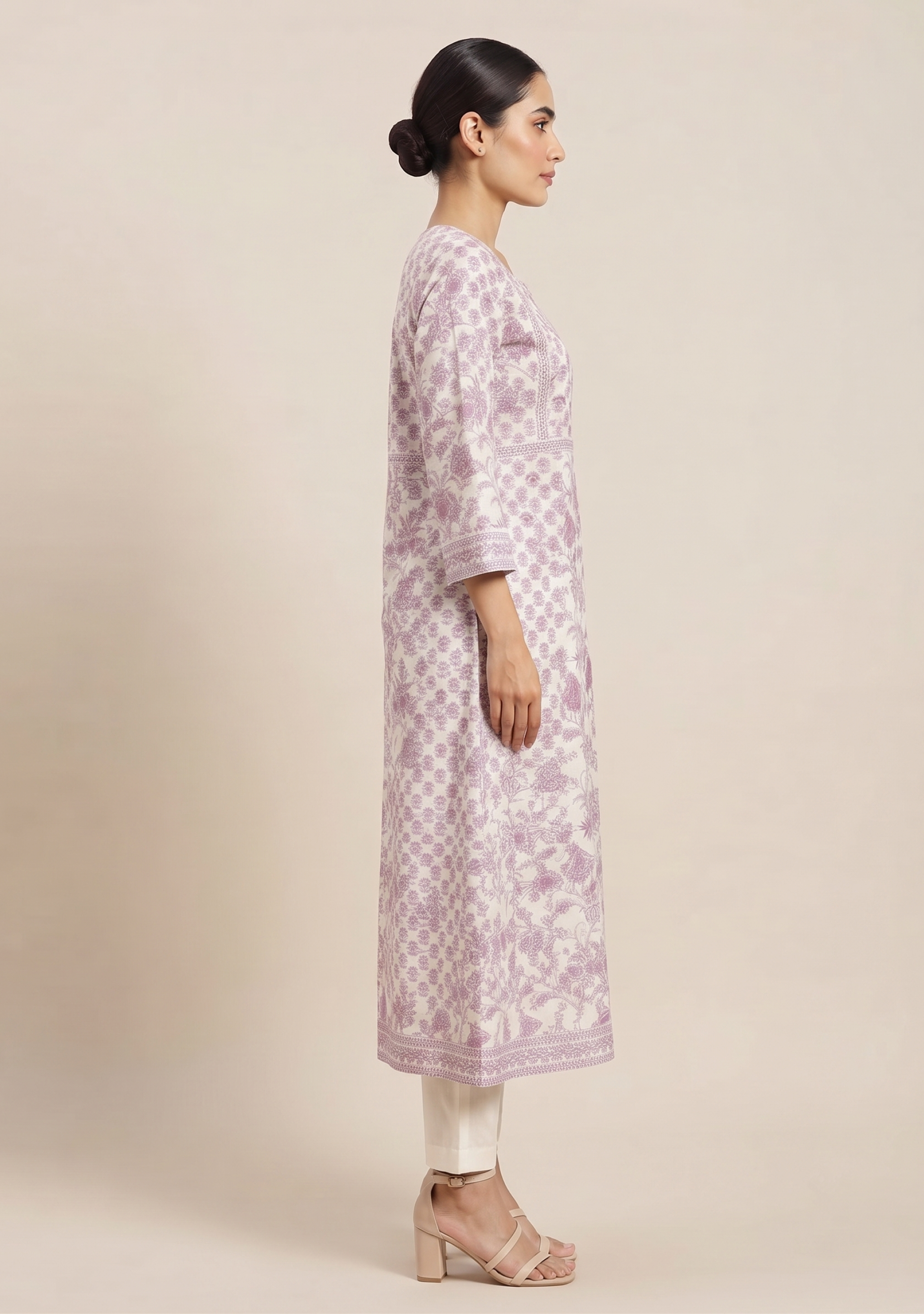 White Wine Booty Cotton Handcrafted Anarkali 3pc suit set