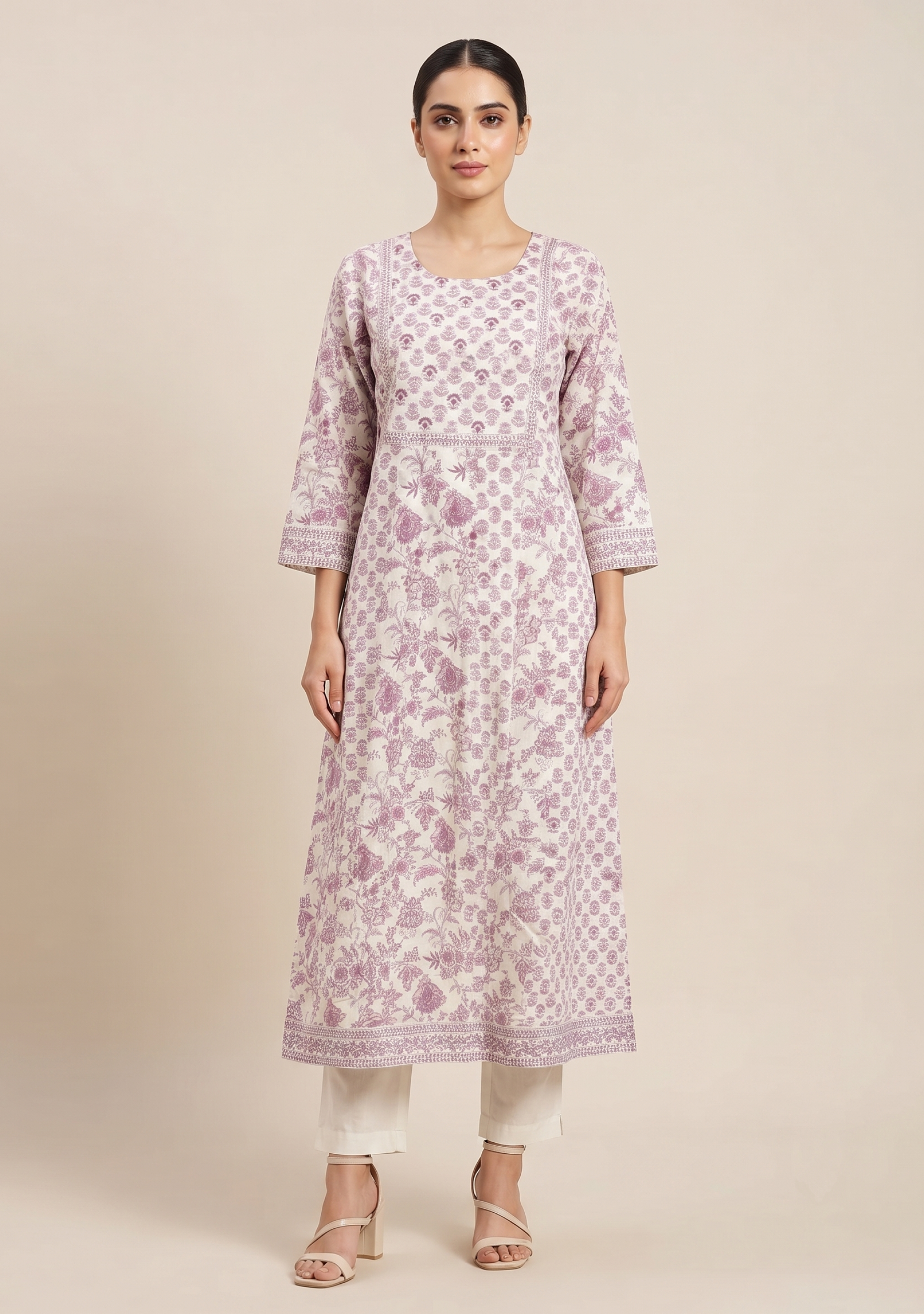 White Wine Booty Cotton Handcrafted Anarkali 3pc suit set