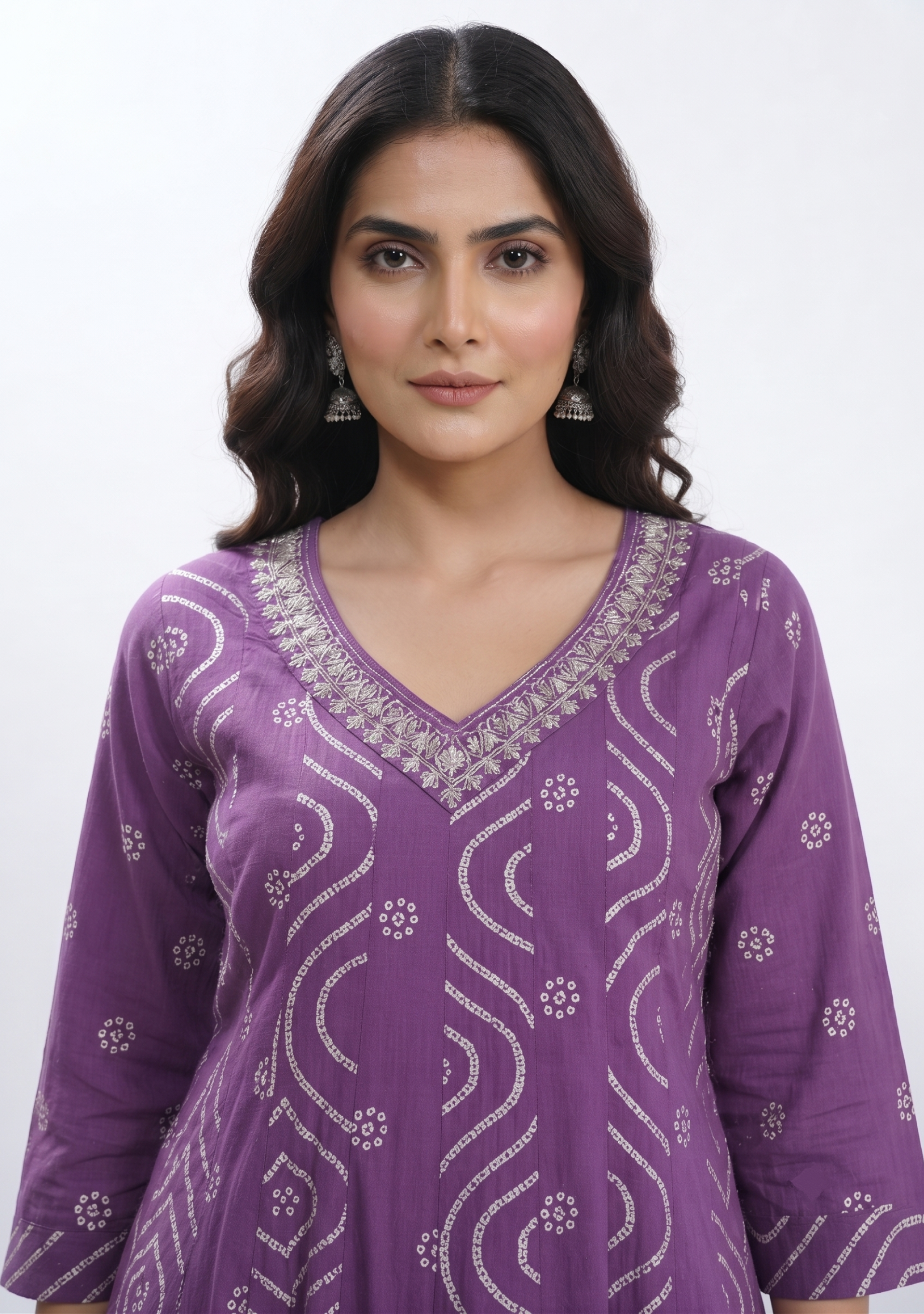 Wine Chunari Print Handcrafted Anarkali 3pc Suit Set