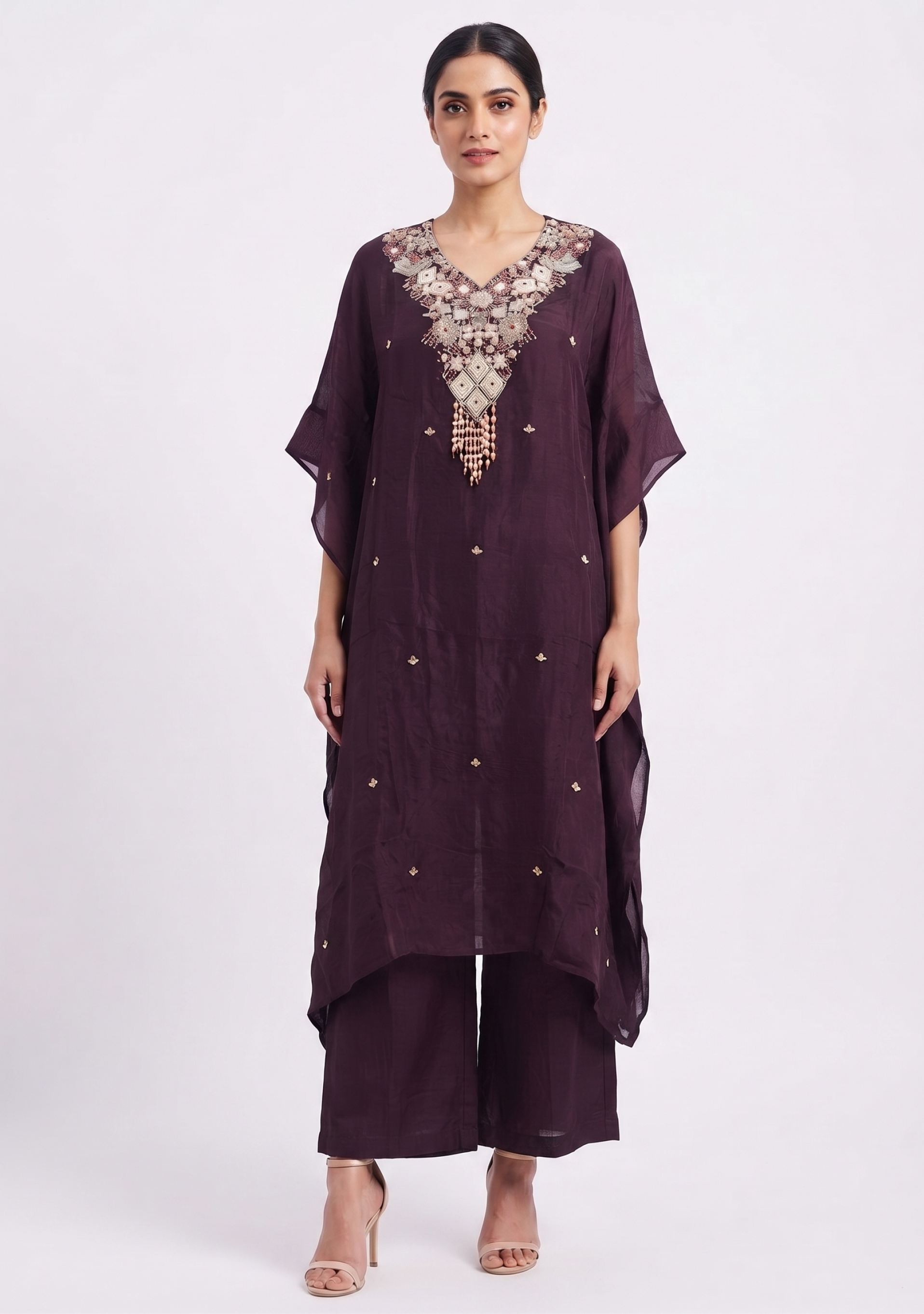 Wine Handcrafted Chinon Kaftan Set