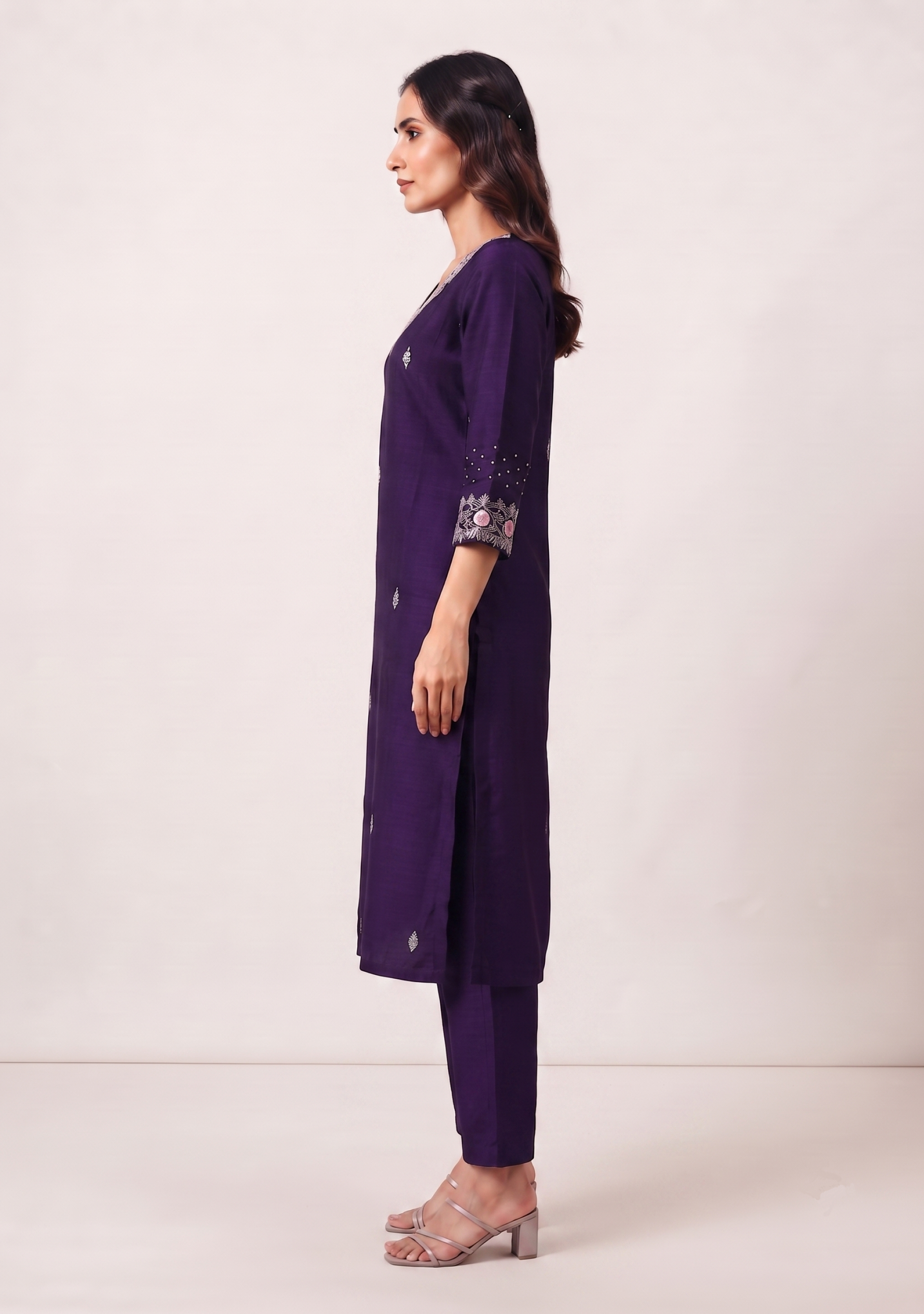 Wine Handcrafted 3pc Silk Suit Set