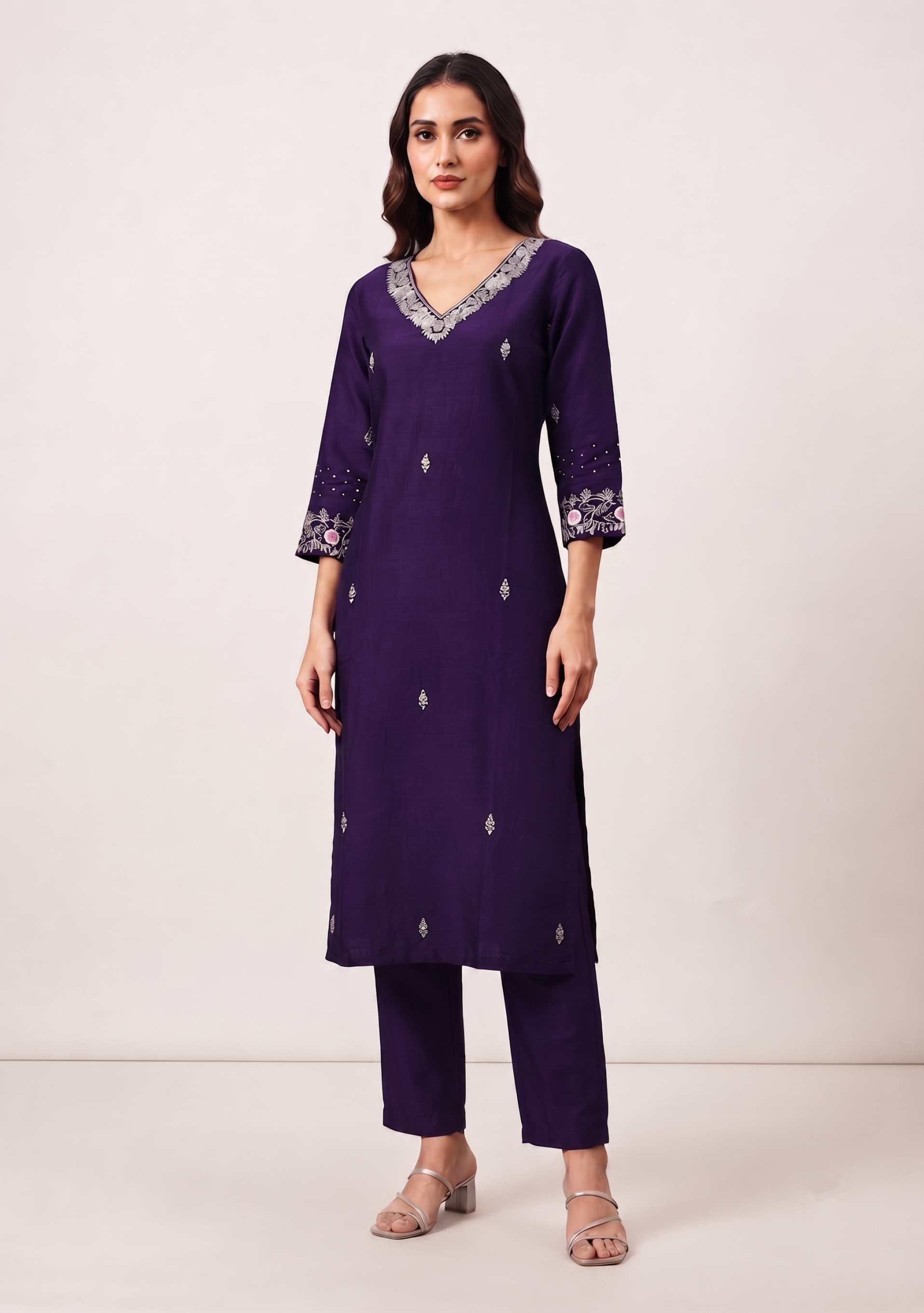 Wine Handcrafted 3pc Silk Suit Set