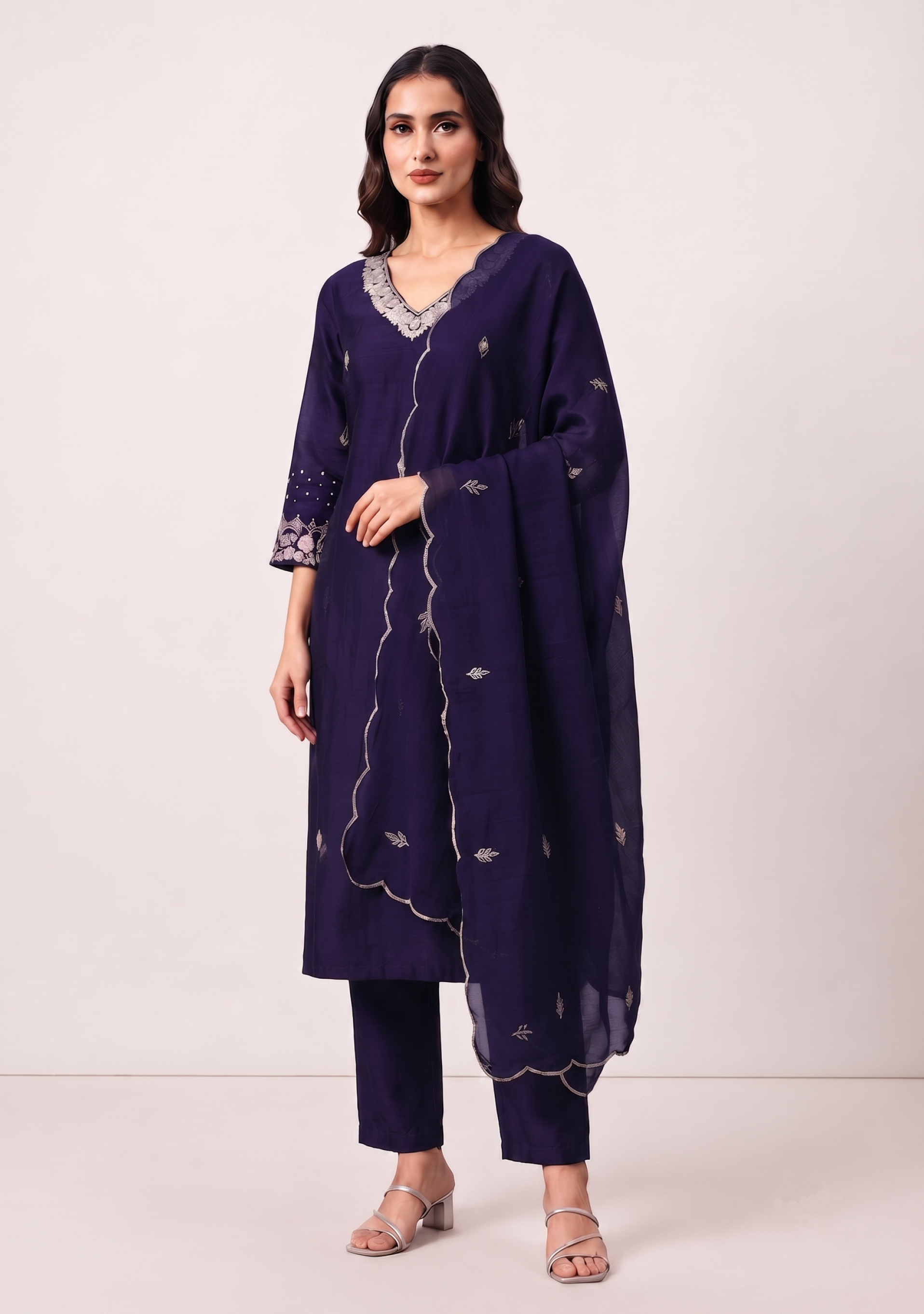 Wine Handcrafted 3pc Silk Suit Set