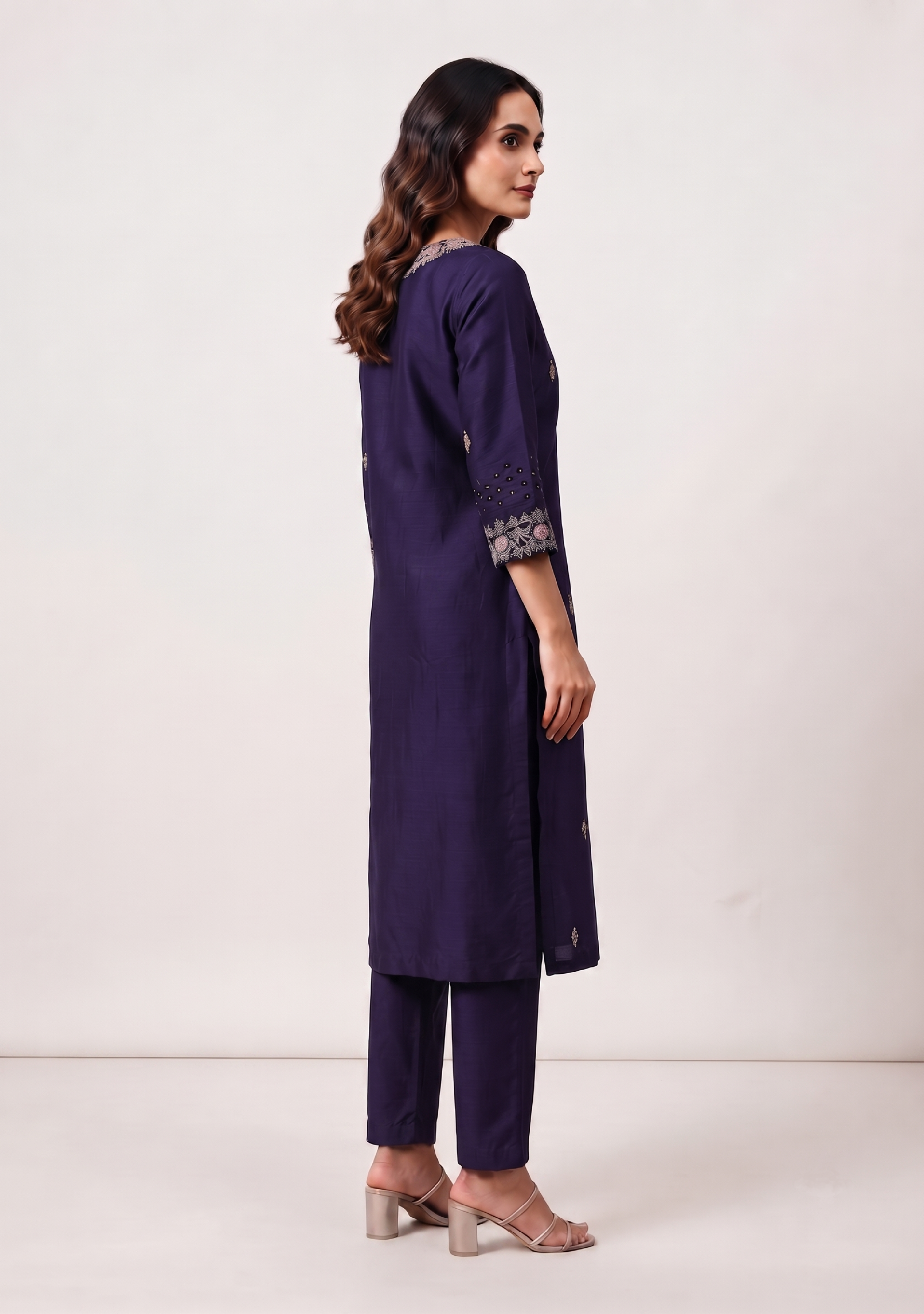 Wine Handcrafted 3pc Silk Suit Set
