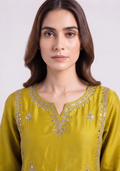 Yellowish Green Handcrafted Silk Suit with Banarasi Dupatta